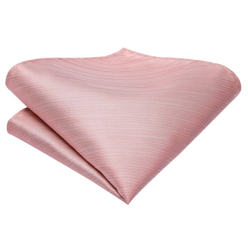 Hi-Tie ربطات عنق رجالية هاي تاي مزخرفة بتصميم كلاسيكي مع منديل وأزرار أكمام مجموعة ربطة عنق مخططة للأعمال، وردي فاتح - Image 5